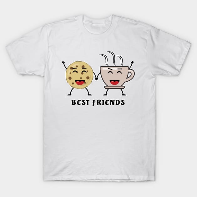 Best Friends - Cookie And Coffee - Funny Character Illustration T-Shirt by DesignWood Atelier